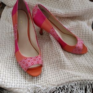 Nine West Pink & Orange Peep Toe Pumps